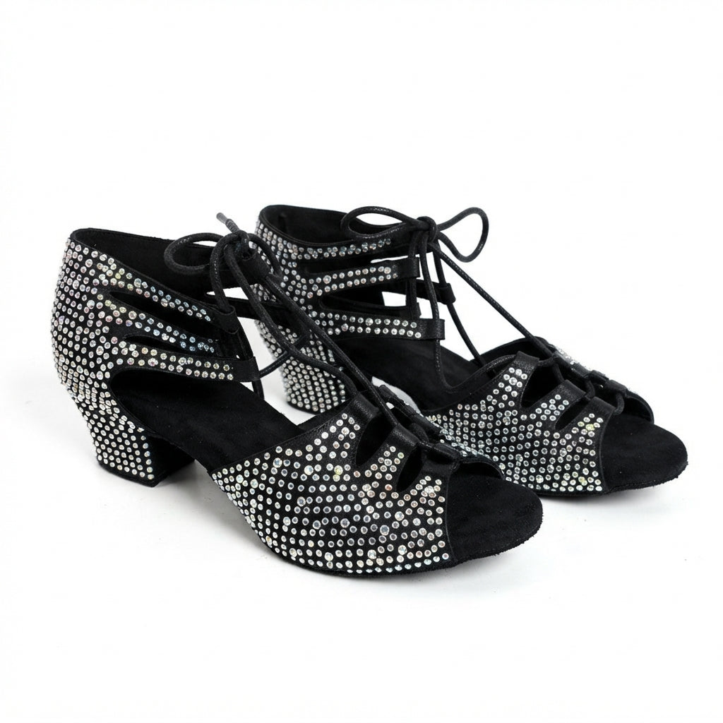 Souliers de danse latine femme en strass à talon carré 4 cm — Roza