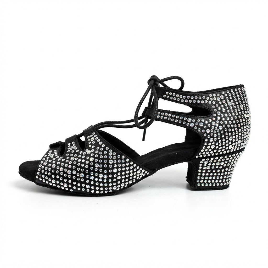 Souliers de danse latine femme en strass à talon carré 4 cm — Roza