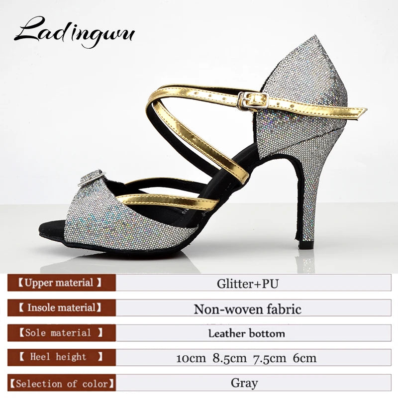 Chaussures de salsa femme paillettes — Némésie - vue de profil