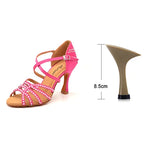 Chaussures de salsa femme strass, modèle Hortensia, coloris rose