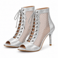 Bottines de danse latine argentées en mesh, modèle Isadora