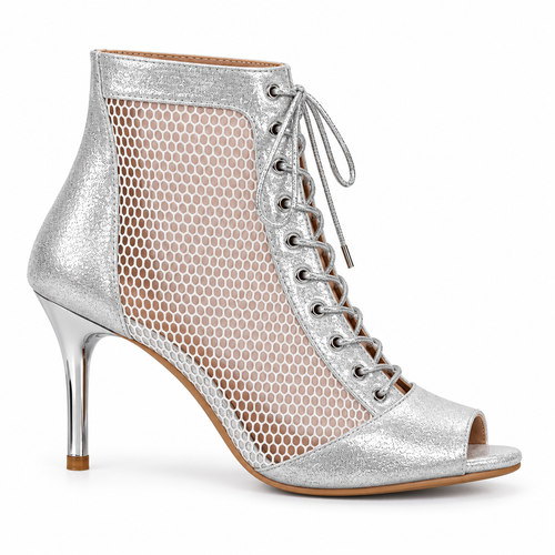 Bottines de danse latine argentées en mesh, modèle Isadora, vue 2