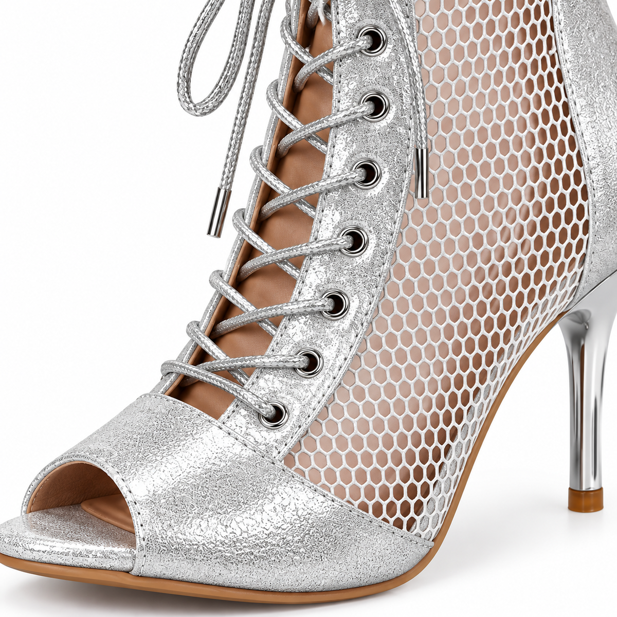 Bottines de danse latine argentées en mesh, modèle Isadora, vue 6