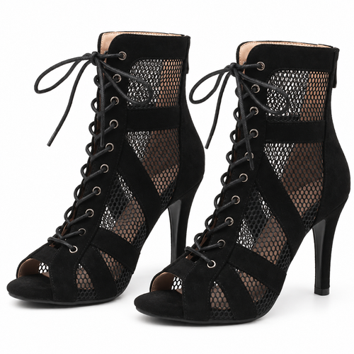 Bottines de salsa femme aspect daim et résille, modèle Irene