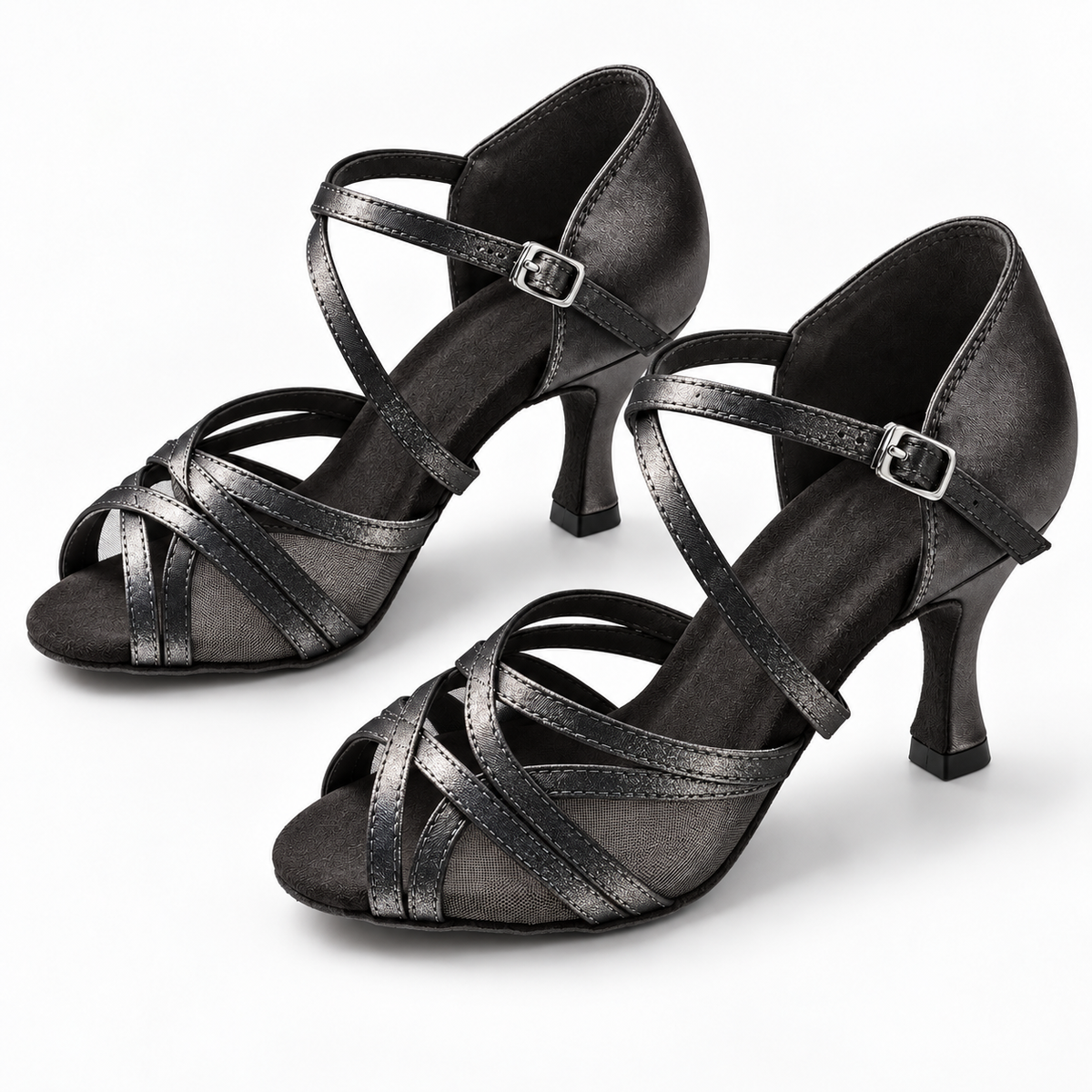 Souliers de tango et salsa en satin à semelle suédée, modèle Anémone, vue 2