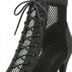Bottines de danse Kizomba femme — mesh noir lacets — Salomé