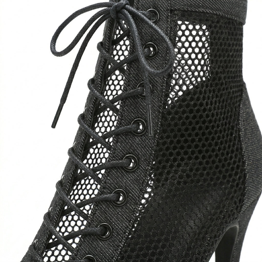 Bottines de danse Kizomba femme — mesh noir lacets — Salomé