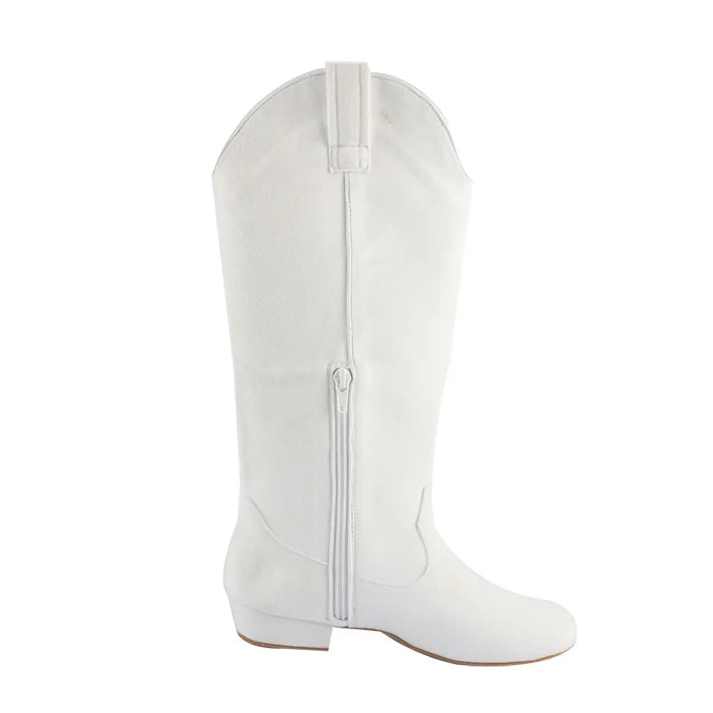 Bottes de danse country zippées femme Austin blanc, semelle daim