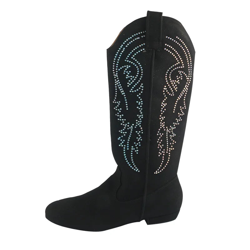 Bottes de danse country femme à strass Memphis noir, semelle daim