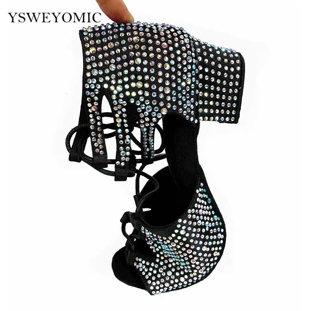 Souliers de danse latine femme strass 4cm square heel — Roza - vue arrière