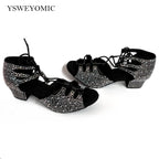 Souliers de danse latine femme strass 4cm square heel — Roza - vue de profil