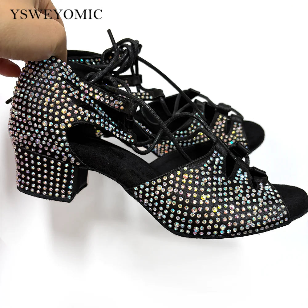 Souliers de danse latine femme strass 4cm square heel — Roza - vue rapprochée