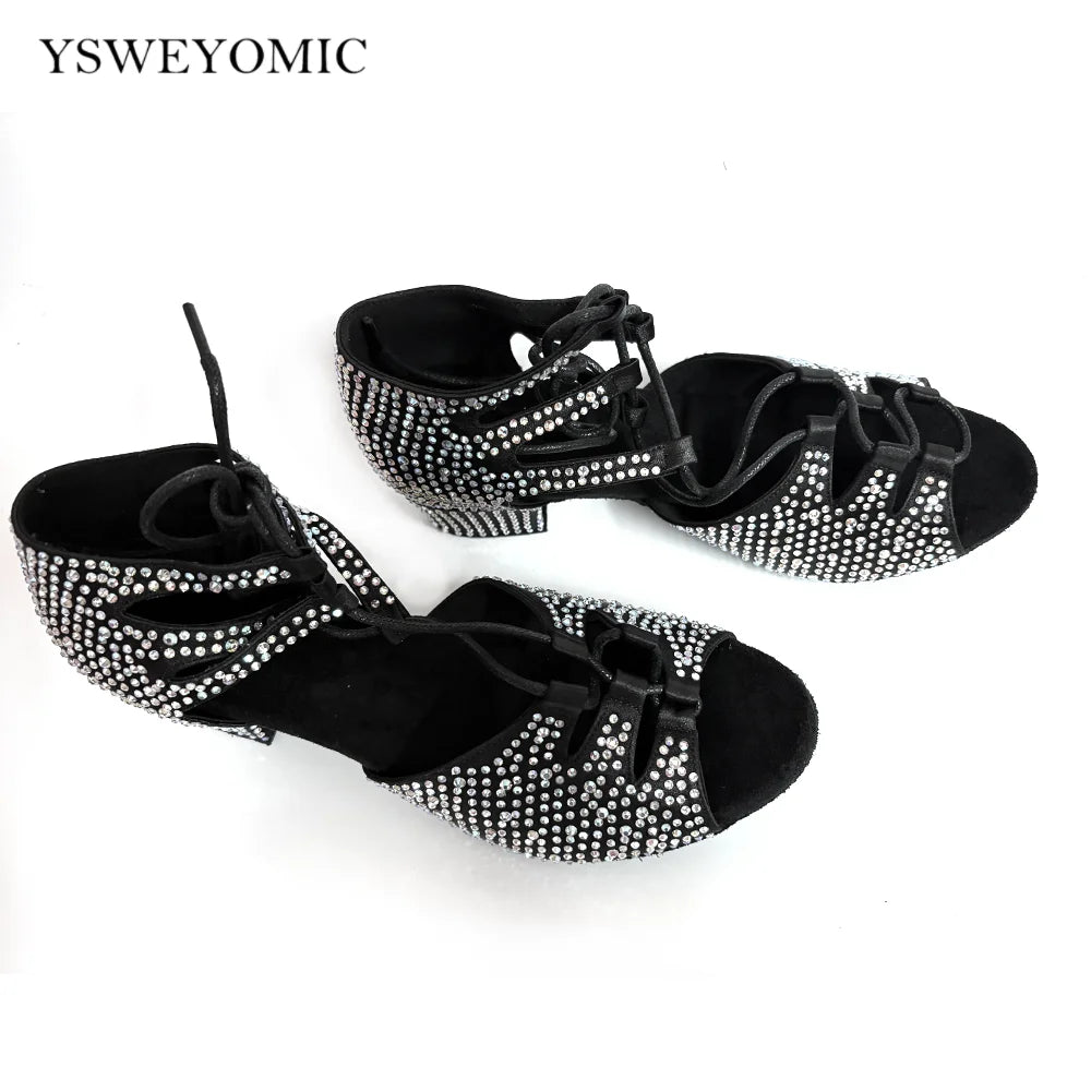 Souliers de danse latine femme strass 4cm square heel — Roza - semelle