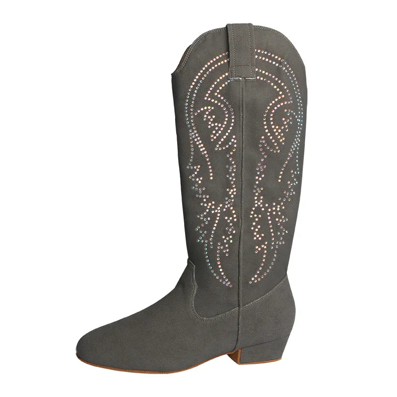Bottes de danse country femme à strass Memphis gris, semelle daim