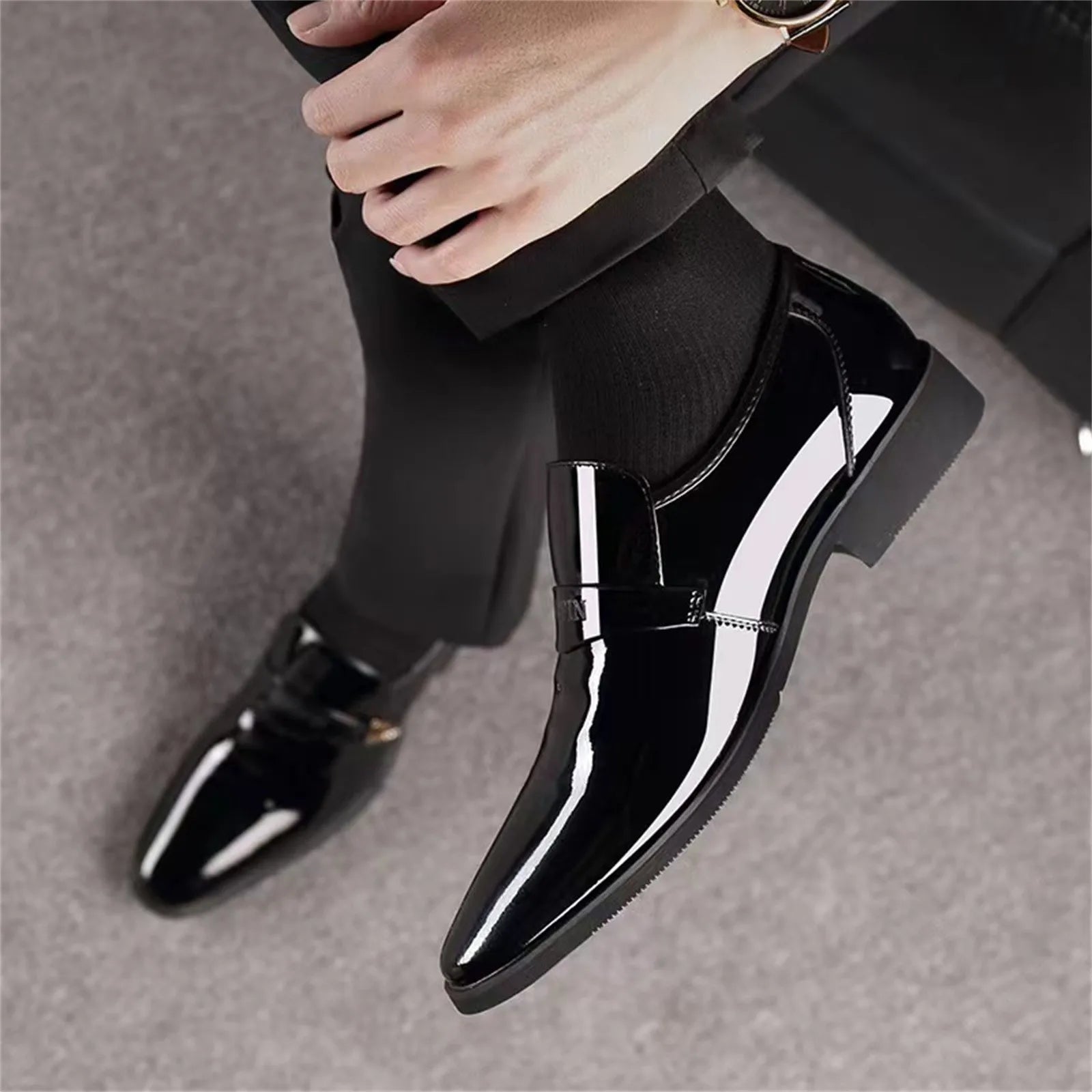Chaussures de danse homme cuir verni noir — Coralie