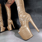 Cuissardes de pole dance femme pailletées, modèle Sauge, coloris champagne