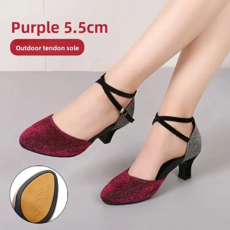 Chaussures de salsa femme paillettes — Presentacion - vue extérieure