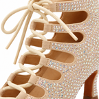 Bottines de danse latine en satin à semelle suédée, modèle Lodz, vue 6