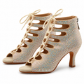 Bottines de danse latine en satin à semelle suédée, modèle Lodz