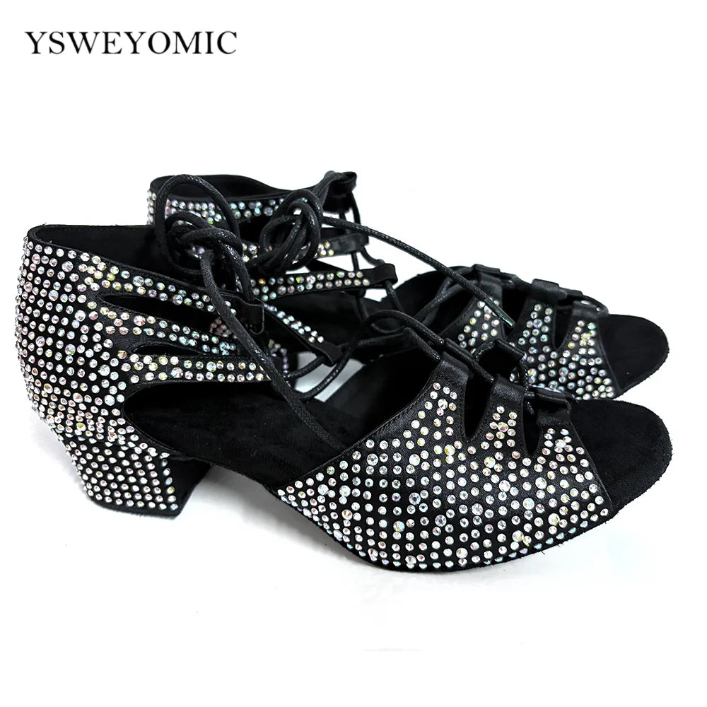 Souliers de danse latine femme strass 4cm square heel — Roza