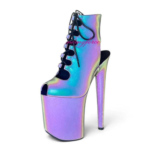 Bottines de pole dance holographiques à talon 20 cm, modèle Esperanza
