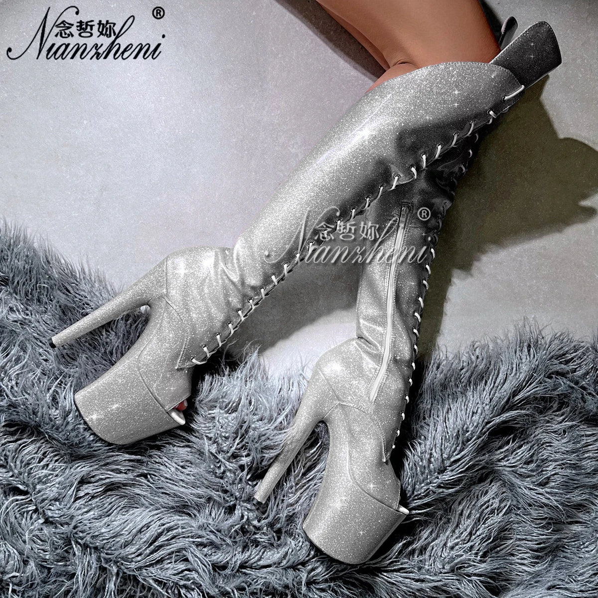 Escarpins de cabaret femme paillettes — Sauge - détail