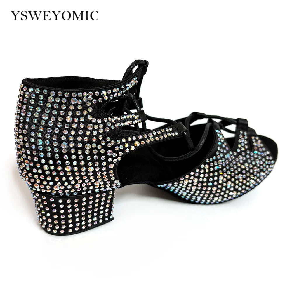 Souliers de danse latine femme strass 4cm square heel — Roza - détail