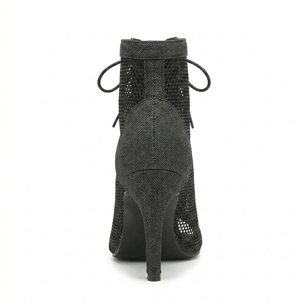 Bottines de danse Kizomba femme — mesh noir lacets — Salomé