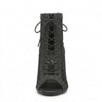 Bottines de danse Kizomba femme — mesh noir lacets — Salomé