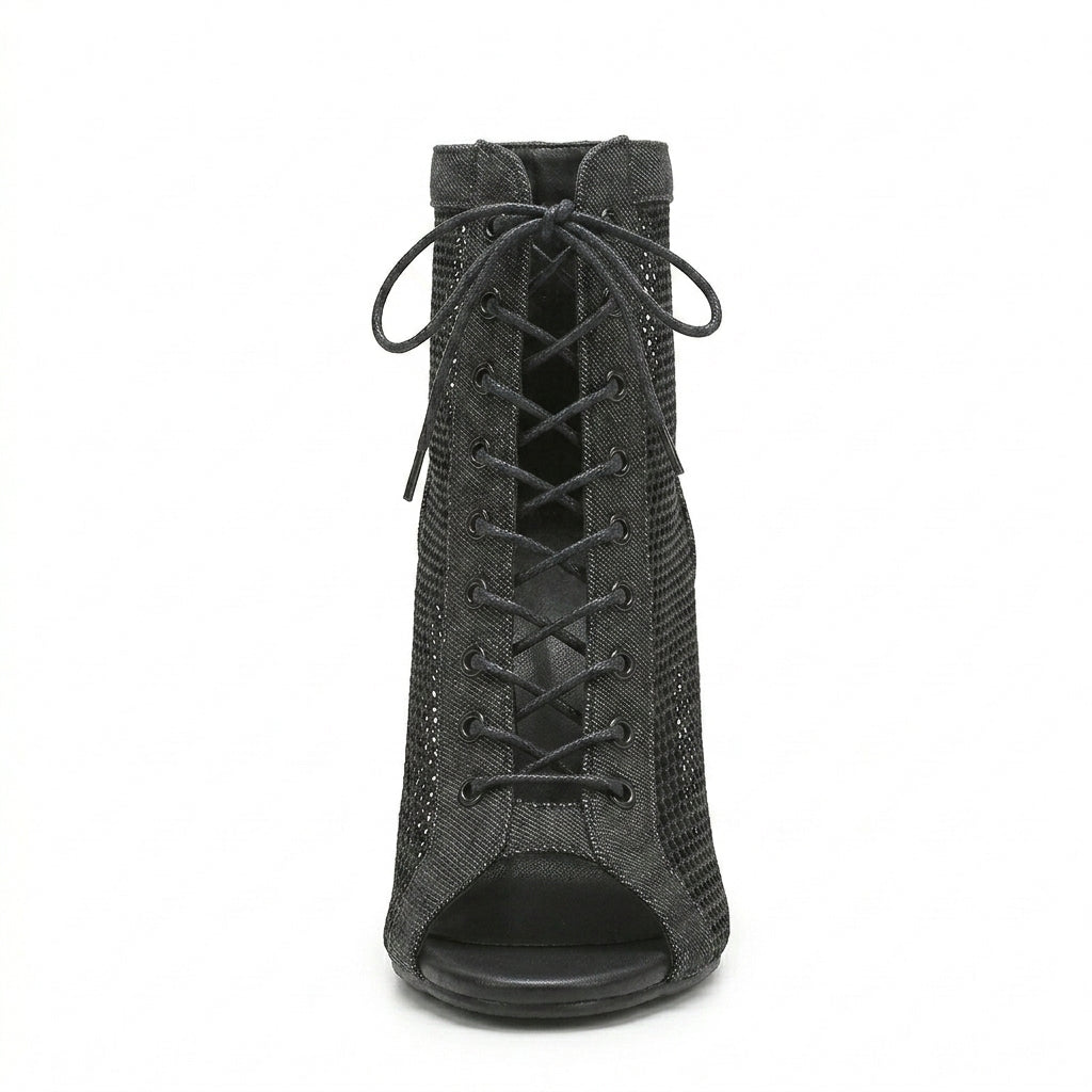 Bottines de danse Kizomba femme — mesh noir lacets — Salomé