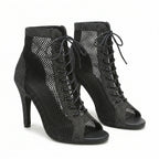 Bottines de danse Kizomba femme — mesh noir lacets — Salomé