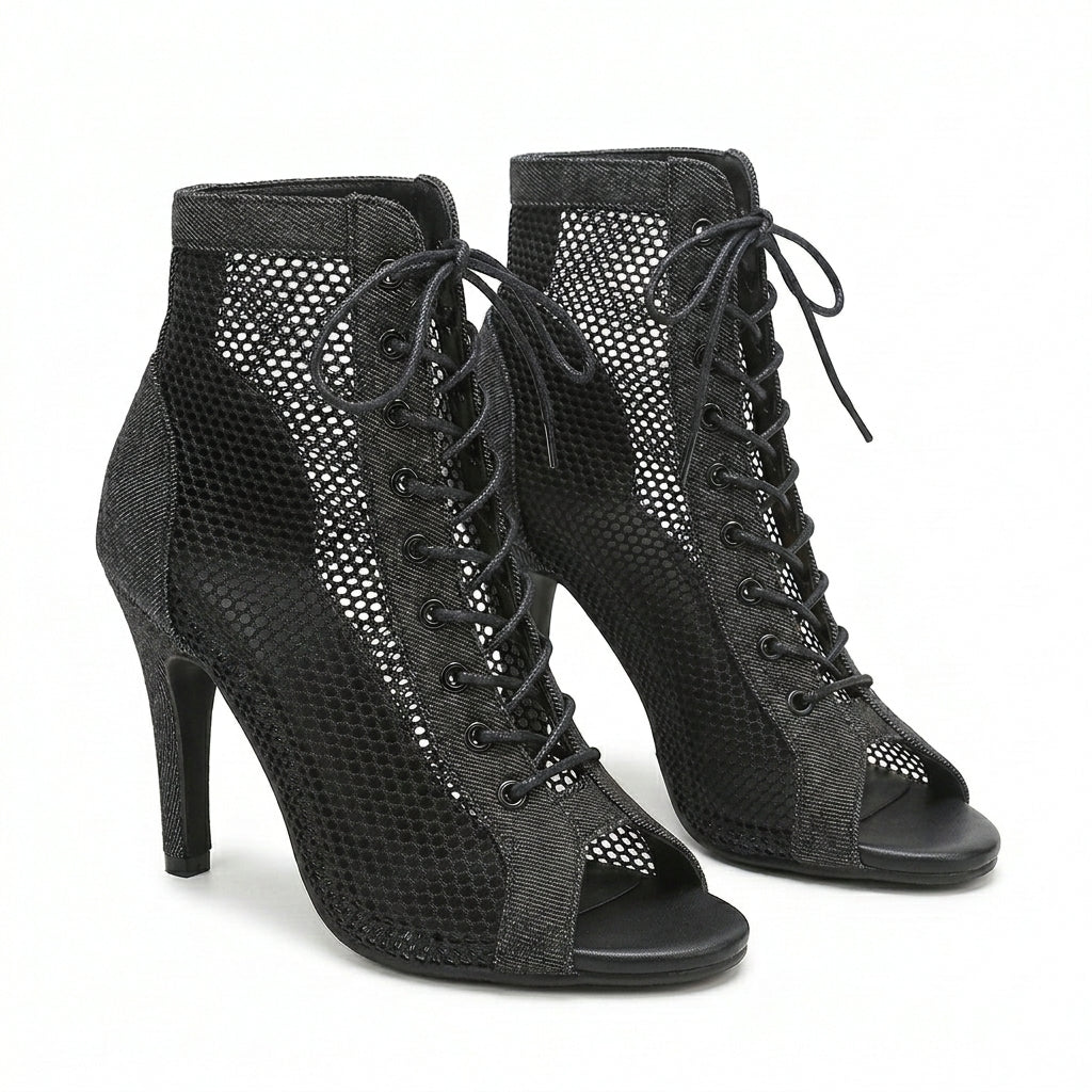Bottines de danse Kizomba femme — mesh noir lacets — Salomé