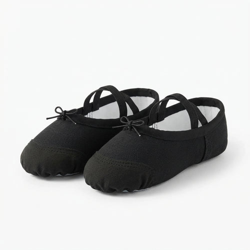 Chaussons de ballet en toile à semelle fendue, modèle Astrid, coloris noir